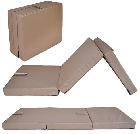 nana shop 3-teilige Faltmatratze, 200x60x10 cm, Wasserfeste Klappmatratze, Gästematratze, Faltbare Matratze, Campingmatratze (Beige)