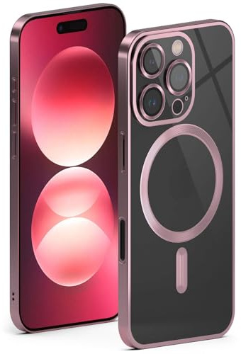 ONEFLOW für iPhone 16 Pro Max Hülle für MagSafe mit Kameraschutz, Schutzhülle induktives Laden Durchsichtig, Handyhülle iPhone 16 Pro Max Case Magnetisch, Rosa