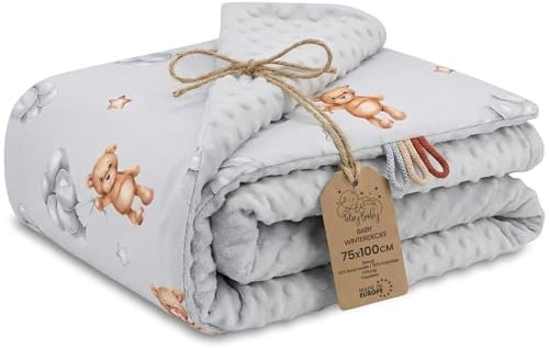 Babydecke Kuscheldecke Baby Decke Winterdecke mit Plüschstoff 75x100 cm - Kinderdecke Kinderwagen Blanket Babydecken Kinderwagendecke und Erstausstattung für Neugeborene und Kinder