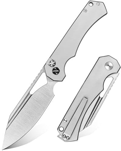 NedFoss COUGAR Klappmesser, 7.5cm 14C28N Stahl Taschenmesser mit Button-Lock, Einhandmesser mit leichtem Stahlgriff, Outdoor Messer mit Gürtelclip, Survival Messer für den Alltag, Sammlung & Geschenk