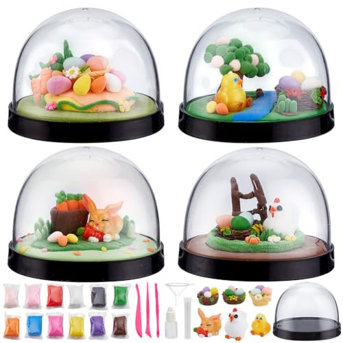 WEBEEDY 4 Set DIY Oster Schneekugel Bastelset Machen Sie Ihre Eigene Oster Wasserkugel Mit 6 Stilen Oster Eiern Hasen Küken Figuren Und Kompletten Werkzeugen Osterparty Dekoration