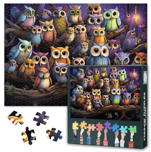 1000 Piece Owl Family Jigsaw Puzzle for Adults - Challenging Nocturnal Forest Moonlit Night Theme, Eco-Friendly Puzzle with Bonus Poster, Unique Home Decor Gift for Women & Men (19.69x27.56 in)