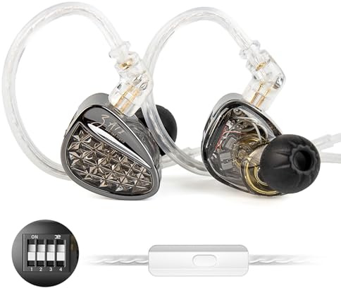 KZ ZA12 In-Ear-Monitor, 2DD + 4BA Hybrid Wired Earbuds, KZ In-Ear-Monitor mit 4-stufigem Tuning-Schalter, Gaming-Ohrhörer, versilbertes IEM-Kabel für Audiophile (mit Mikrofon, mattschwarze stimmbare