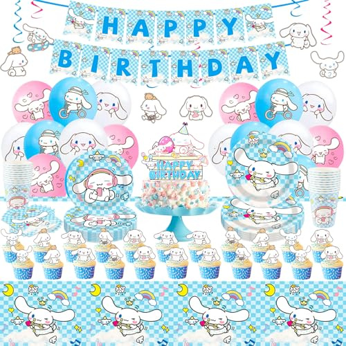 101PCS Dog Birthday Decorations for Girls, Party Supplies Happy Birthday Banner Cake Toppers Plates Cups Napkins Tablecloth Latex Balloons Cartoon Theme Decorations Shower for 10 Guests