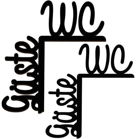 LCUHAVA 2 cartelli per WC, per ospiti, per WC, senza colla, in legno contro il ferro, adatto per bagni e servizi igienici comuni (nero)