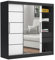 Brent - Kleiderschrank mit Spiegel und Schubladen 200cm Breit Chelsea Tomy, Schwebetürenschrank mit Spiegel, Schlafzimmerschrank, Kleiderschrank Schwarz/Weiß