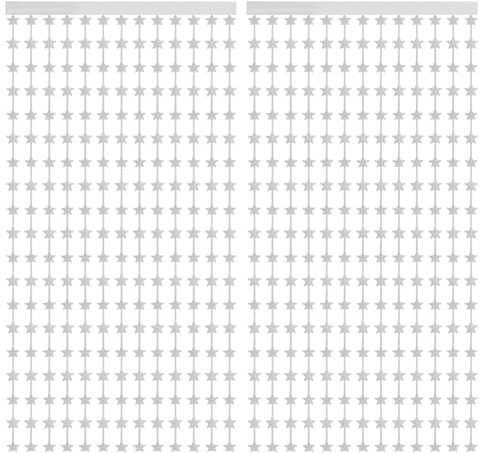 QUARKZMAN 2er Pack Silberne Sterne Hintergrund, Silberne Vorhänge 3,3x6,6ft Glitzernde Stern Glanz Dekor Folienfransen Girlande Banner Dekorationen für Neujahr Hochzeitsfeier