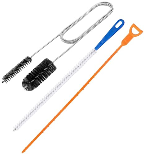 3Pcs Drain Cleaning Kit - 155cm Double-Ended Sink Unblocker Brush, 45cm Pipe Cleaner & 50cm Hair Remover Tool Drain Unblocker Sink Cleaner Pipe Brush for Kitchen Bathroom Shower Drain Maintenance