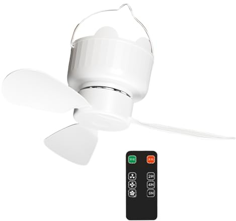 Ventilateur de plafond silencieux sans balais avec télécommande 30/45/60 min, 3 vitesses réglables, alimenté par USB, ventilateur suspendu pour le camping