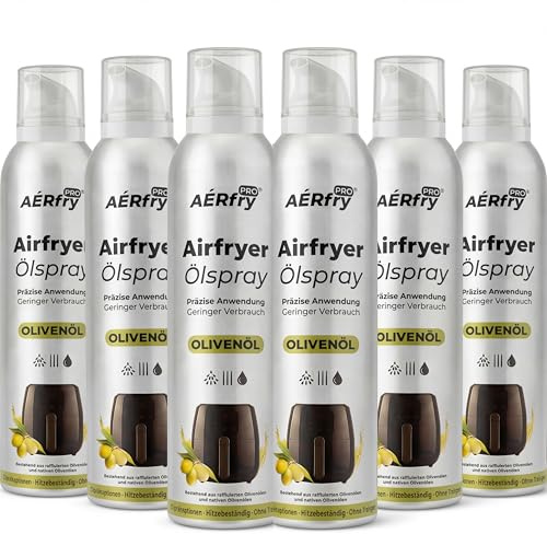 AÉRfryPRO® Airfryer Öl Spray, Olivenöl Spray für Heißluftfritteuse, Ohne Treibgase, Aus Spanien, 6er Vorratspack (6 x 200ml)