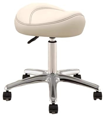 FXLUHAY Sattel-Bürostuhl, höhenverstellbar 36~50 cm, Sattel-Rollhocker for Dentalhygieniker und Künstler, Metall-Salon-Sattelsitz mit 360°-Drehgelenk aus PU-Rad (Farbe: Schwarz)(Beige)