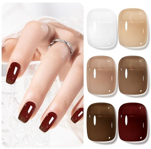Shining She UV Nagellack Jelly Braun, 6 Farben Transparent Braun Gel Nagellack TPO-FREE HEMA-FREE - Weiß Dunkelbraun Rotbraun Gel Nail Polish Soak-Off UV Lack für Anfänger Maniküre Salon DIY, 8ML