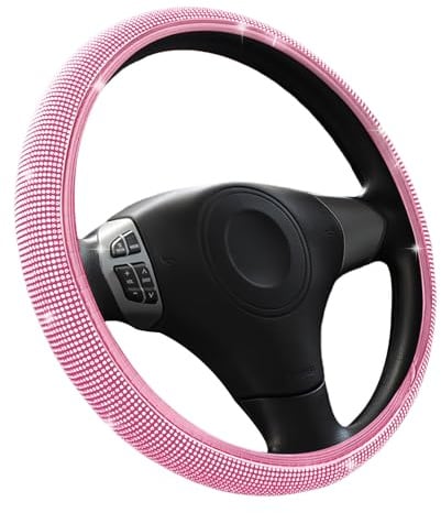 Glitzernder Lenkradbezug, Universell 37-38cm, rutschfest & Atmungsaktiv - Weiche Lenkradhülle mit Diamant-Optik für die meisten Autos, SUVs und LKWs (Rosa)