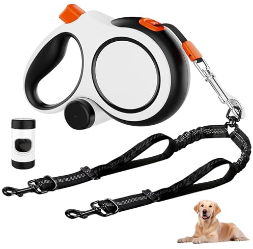 Löpkoppel hundkoppel, rullkoppel hund 8 m, infällbart hundkoppel med bajspåse dispenser, 360° flexibel, för hundar upp till 50 kg