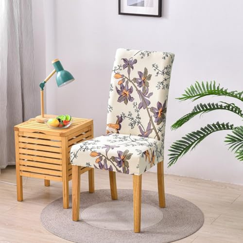 Stuhlhussen 2er Set Lila Blume Moderne Universelle Elastisch Hoher Rücken Stuhlhussen, Stuhl Abdeckungen Abnehmbare Waschbar,für Küche, Restaurant und Hotel