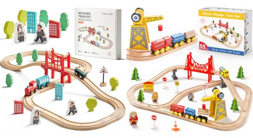 Tiny Land 55Pcs Holzeisenbahn Set & 39Pcs Holzeisenbahn und Züge Pack