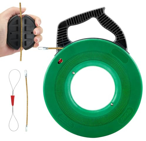 Einziehfeder 30m, Kabeleinziehhilfe mit 1 Kabelzieher, 2 Kabelklemmen, Flexible Einziehfeder und Zugdraht für Leerrohre, Einzugshilfe Kabel Werkzeug für Kabel & Elektroinstallationen