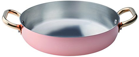 Pentole Agnelli ALCU11028 Tegame in Rame liscio stagnato a mano con 2 Maniglie in ottone, 28 cm