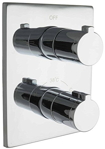 PaulGurkes Unterputz Thermostat Armatur eckig, Wannenmischer Brausebatterie, Messing verchromt, Wandmontage, 2-Wege-Umsteller, 38°C Verbrühschutz