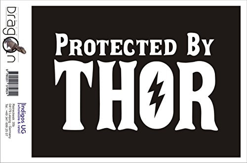 INDIGOS UG - Aufkleber Autoaufkleber - JDM Die Cut - Protected by Thor - 200x120mm gelb Auto Laptop Tuning Sticker Heckscheibe LKW