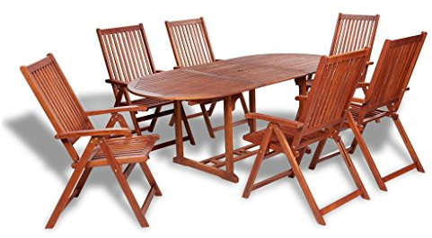 Festnight 7-TLG. Akazienholz Gartenmöbel-Set Garten Essgruppe Holz Gartengarnitur Sitzgruppe inkl. 1 Ausziehtisch und 6 Klappstühlen