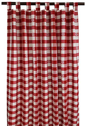 Schlaufen-Dekoschal Karo mit Edelweiß Rot | Landhaus-Vorhang rot-weiß kariert 8 Schlaufen hochwertige Webware | Übergardine für Küche, Esszimmer, Gästewohnung, Kaminzimmer Höhe x Breite 125 x 130 cm