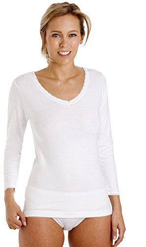 La Marquise Ladies Multipack Two Thermal Vests Cotton Rich Long Sleeve WAM Stretchy (14/16, White)