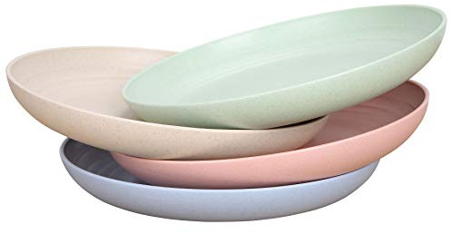 LuckyZone 7.8 Inches Unbreakable Wheat Straw Plates - Reusable Plate Set - Dishwasher & Microwave Safe - Perfect for Dinner Dishes - Healthy, BPA Free & Eco-Friendly (7.8 Inches)