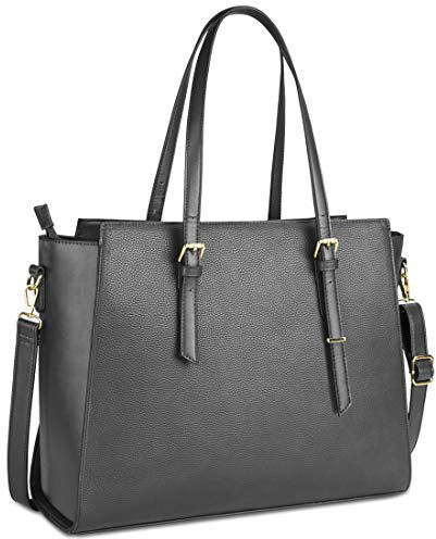 NEWHEY Handtasche Damen Shopper Damen Große Grau Gross Laptop Tasche 15.6 Zoll Elegant Leder Umhängetasche für Büro Arbeit Schule