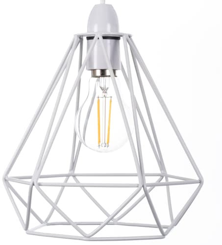 Giggi White Cage Metal Basket Ceiling Light Shade, Wrought Iron Ceiling Fitting Light & Industrial Style Ring Light for Indoor and Metal Basket Pendant Light Shade with lamp Shade Reducer Ring