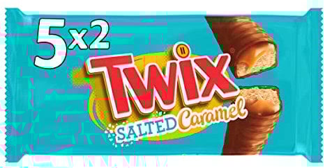 TWIX Caramel Salé - Barre Chocolat au Lait, Caramel Beurre Salé & Biscuits - 5 Sachets Individuels de 2 Barres Chocolatées - 230g