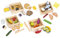 Leomark Holzspielset - 4 in 1 - Klett-Lebensmittelset für Kinder (Obst und Gemüse) Zubehör für Rollenspiele und Kinderküchen, 4 Kisten voll bunter Lebensmittel