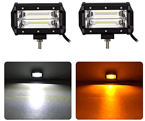 RIGIDON 2 Pcs Phare de travail led stroboscopique, 5 pouces 13cm 72W 12V 24V feux de travail, orange blanc feu antibrouillard pour offroad Véhicules Voiture camions SUV 4x4,3000K,6000K led light bar