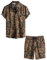 VATPAVE Herren Hawaii Hemd Blumen Sommer Outfit Männer Freizeit Kurzarm Strandhemd und Kurze Hosen 2 Teiler Set Blumenmuster Hemden Mittel Braun