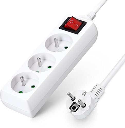 Aigostar Multiprises 3 Prises avec Interrupteur, 2P+T, Extension D'alimentation de 1.5 Mètre, Sécurité Enfant, Française, Blanc, 16A 250V
