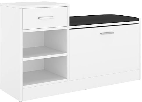 vidaXL Schuhbank Schuhschrank Sitzbank Schuhablage Schuhregal Schuhaufbewahrung Schuhständer Schuhkipper Weiß 94,5x31x57cm Holzwerkstoff