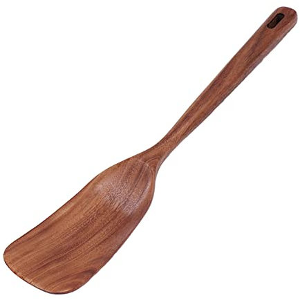 Wooden Spatula, Long Handle Flat Spatula with Hanging Hole 13.3 Inch Teak Wooden Utensil Shovel Stir Paddle with Long Handle for Cooking (Wooden Shovel)