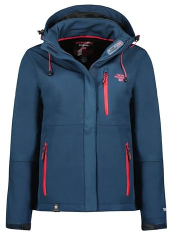 Geographical Norway Touna Lady - Veste Softshell Femme Impermeable - Jacket À Capuche Outdoor - Blouson Coupe Vent Resistant Hiver (Marine_rose_flash L Taille 3)