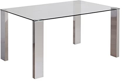 Home Heavenly® - Mesa Comedor Cocina Cannes. Mesa Cristal Templado de 140x90x76 cm. (Pata cromada)