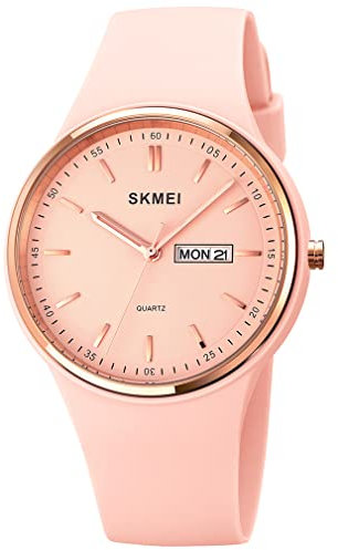 Uhren für junge Frauen, Damen, Sport, Silikonband, großes Zifferblatt, groß, wasserdicht, modisch, lässig, einfach, Quarz, analog, Tag, Datum, Mädchen, Geschenk, L1747pink, Einfach