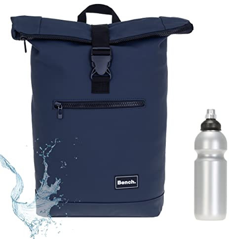 Sieber Rucksack Kurierrucksack Bench Hydro Plane Roll-Top backpack Laptoprucksack A4 wetterfest Damen Herren 64175 + Trinkflasche (Dark Blue 0600)