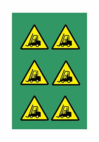 KIT DI 6 ADESIVI - Attenzione ai carrelli elevatori - Pittogramma ISO 7010 Con Stampa Diretta U.V. (IDEALE ANCHE PER ESTERNO) (2,5 CM)