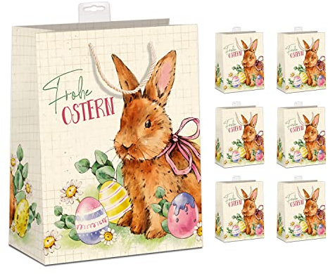 GreenLine Ostertüten 6 Stück - Large, 26x32x12cm | Geschenktaschen Ostern zum Befüllen, aus Zuckerrohrpapier 100% Baumfrei | Tüten für Ostern, Ostersäckchen, Ostertütchen