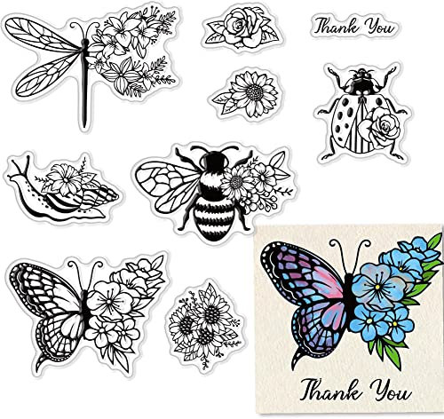 craspire Schmetterlings-Klarsichtstempel Für Die Kartenherstellung, Scrapbooking-Zubehör, Biene Klare Stempel Tiere Schnecke Marienkäfer Transparente Silikonstempel Zum Basteln von Kartenfotoalben