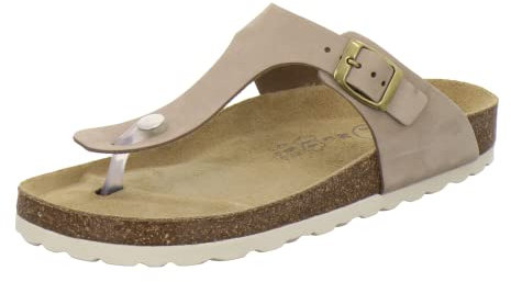 AFS-Schuhe 2107, modische Zehentrenner Damen Sandale aus Leder, Bequeme Pantoletten mit Fussbett Made in Germany (40 EU, Sand Nubuk)