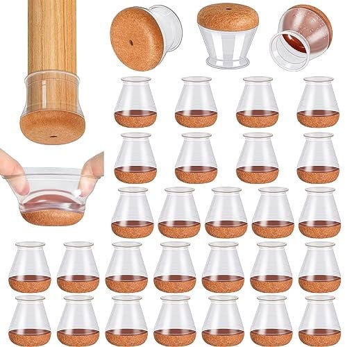 32 Stück Stuhlbeinkappen Klein, Silikon Stuhlbeinschoner Rund, Schutzkappen für Stuhlbeine mit Umwickelte Filz, Filzgleiter für Stühle (Fit:14-20mm)