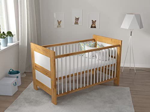 Love For Sleep | LUCY Nursery Baby Cot Bed 140x70cm Toddler Bed Converts into a Junior Bed (Sunset Pine/White)