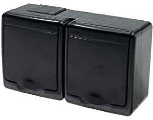 2-Fach Aufputzsteckdose Schwarz IP44 16A/250V Schuko Aufputz Feuchtraum Steckdose Schwarz