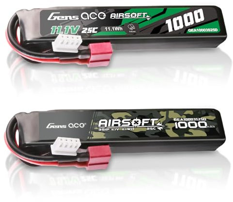Gens ace 3S 1000mAh 11.1V 25C 3S1P Airsoft Gun Lipo akku mit T Deans Stecker,für AEG mit relativ kleinem Platzangebot Airsoft