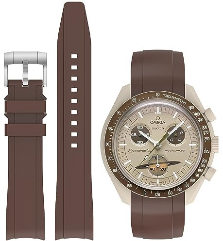 Tovimall Braunes Silikon-Uhrenarmband für Omega X Swatch MoonSwatch Speedmaster, 20 mm Bandanstoßbreite